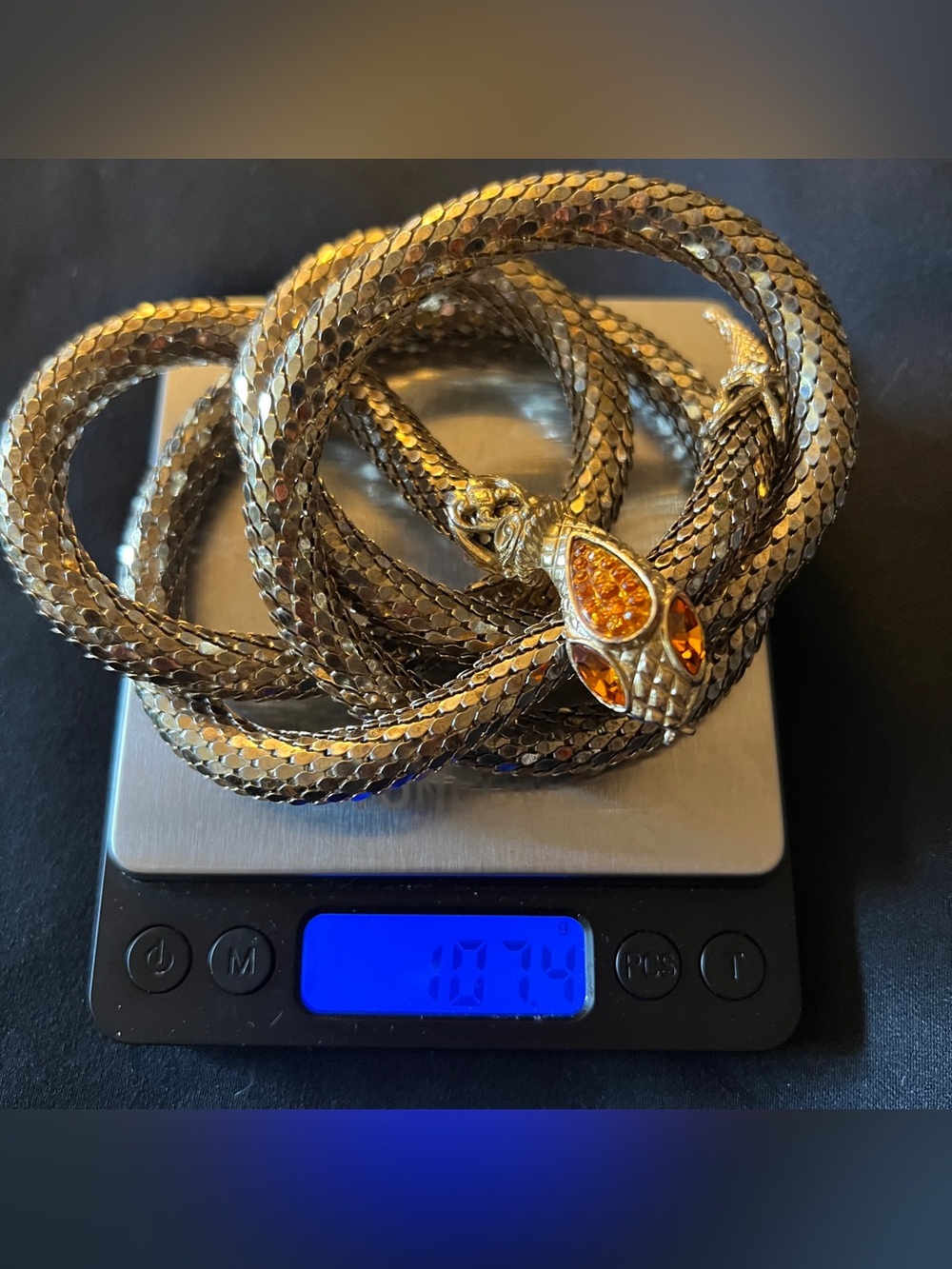 Whiting & Davis Signed Mesh Snake Belt Lariat Necklace in Gold 42” - Picture 9 of 13
